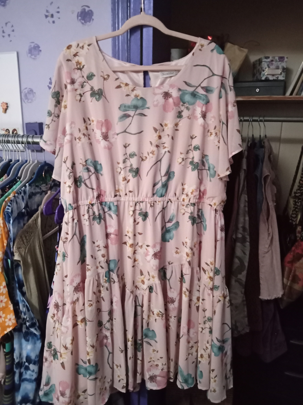 Nemidor Light Pink Floral Ruffle Tiered Dress